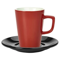 Royal Genware Red Latte Mug And Black Saucer 12oz / 340ml