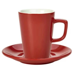 Royal Genware Red Latte Mug And Red Saucer 12oz / 340ml