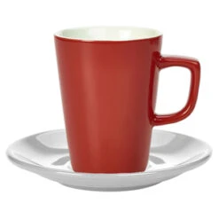 Royal Genware Red Latte Mug And White Saucer 12oz / 340ml
