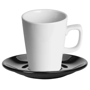 Royal Genware White Latte Mug And Black Saucer 12oz / 340ml 3 Royal Genware White Latte Mug And Black Saucer 12oz / 340ml