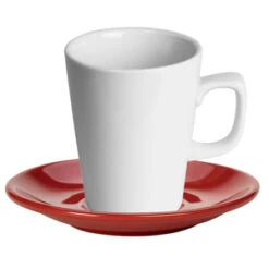 Royal Genware White Latte Mug And Red Saucer 12oz / 340ml