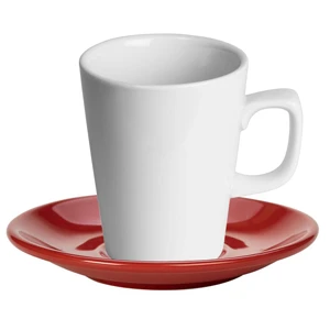 Royal Genware White Latte Mug And Red Saucer 12oz / 340ml 3 Royal Genware White Latte Mug And Red Saucer 12oz / 340ml