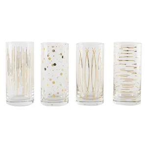 Mikasa Cheers Metallic Gold High Ball Glasses 16oz / 468ml 3 Mikasa Cheers Metallic Gold High Ball Glasses 16oz / 468ml